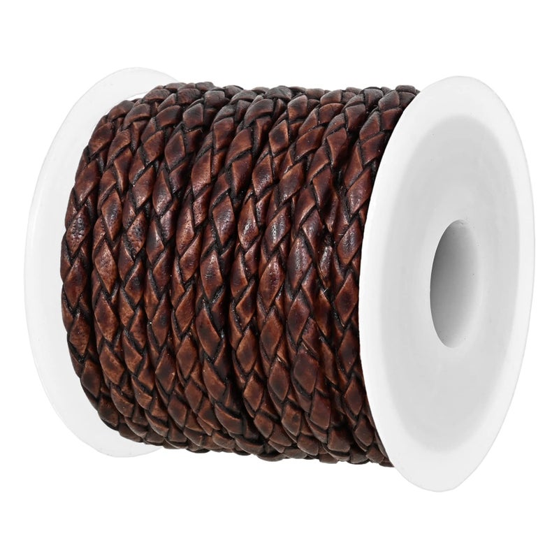GENIQUE Real/Genuine Round Braided Leather Cord String Rope Folded  Leather Rope for Crafts  Jewelry Making  Necklace  Bracelets (5 Metres) (3mm  Antique Brown Distressed) - Image 1